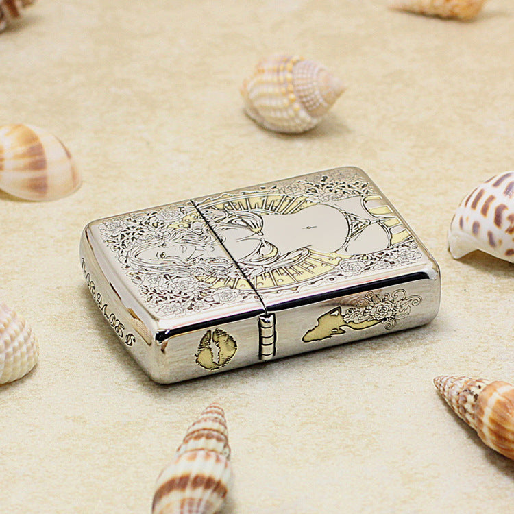 Zippo Silver and Gold Deep Carved Rose Frame Pin-Up Girl - SC24