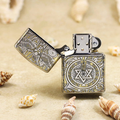 Zippo Silver and Gold Deep Carved Winged Figure and Sacred Geometry - SC32