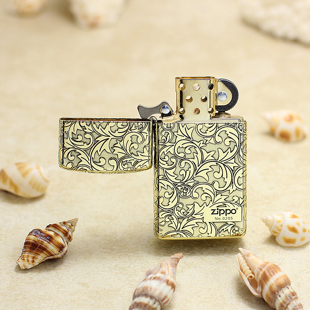 Zippo Slim High Polish Brass Full Cover Scrollwork No. 0205 - CC51
