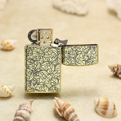 Zippo Slim High Polish Brass Full Cover Scrollwork No. 0205 - CC51