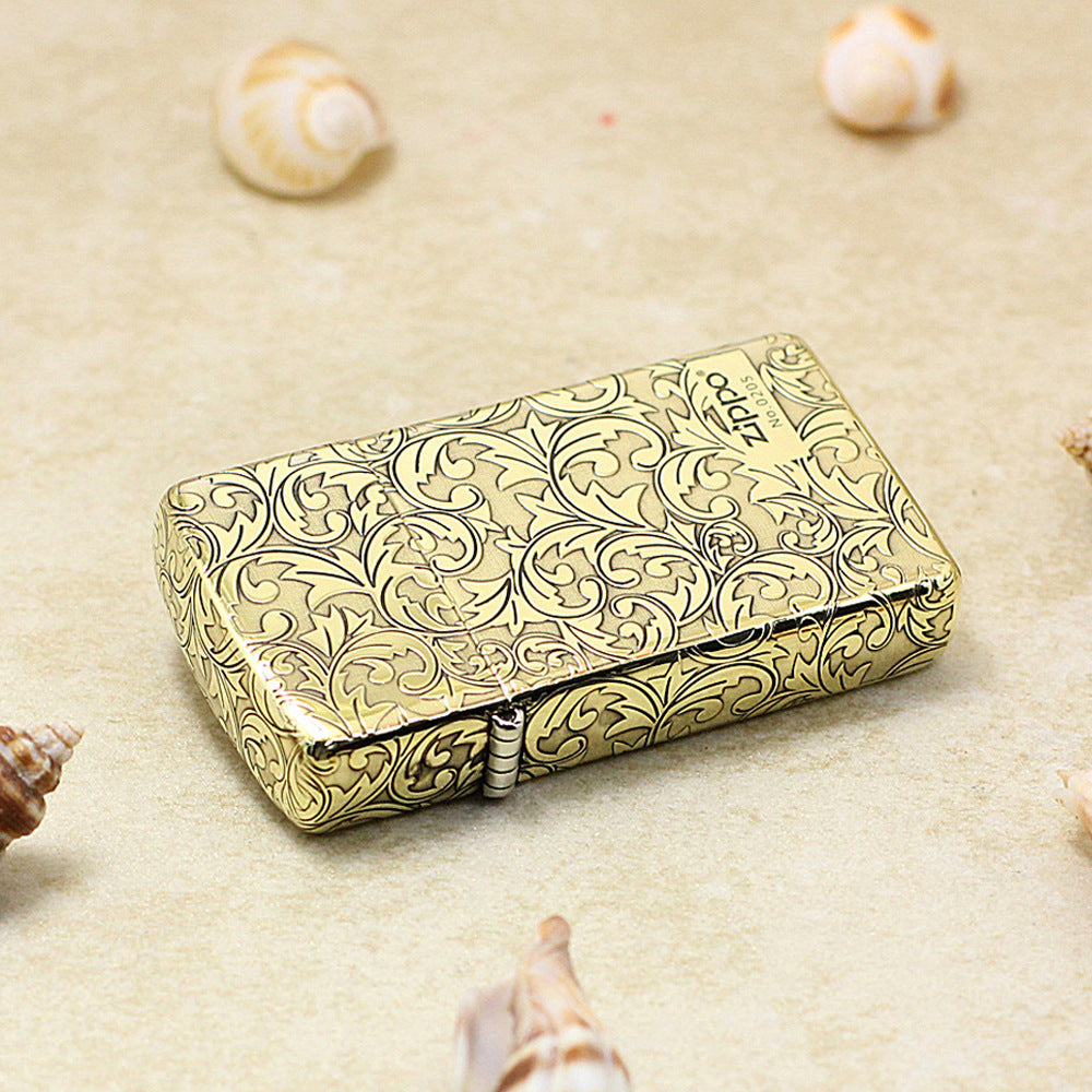 Zippo Slim High Polish Brass Full Cover Scrollwork No. 0205 - CC51
