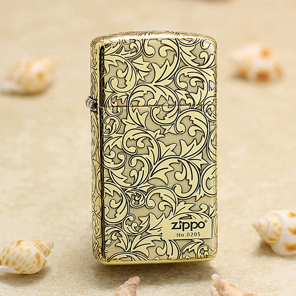 Zippo Slim High Polish Brass Full Cover Scrollwork No. 0205 - CC51