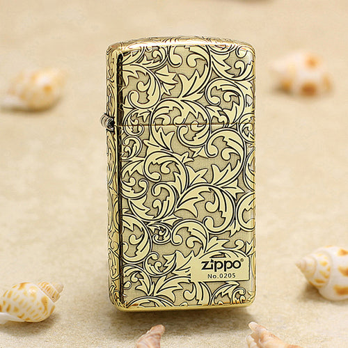 Zippo Slim High Polish Brass Full Cover Scrollwork No. 0205 - CC51