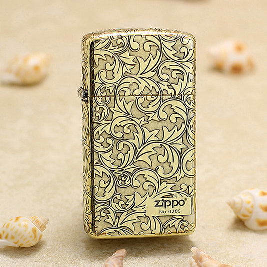 Zippo Slim High Polish Brass Full Cover Scrollwork No. 0205 - CC51
