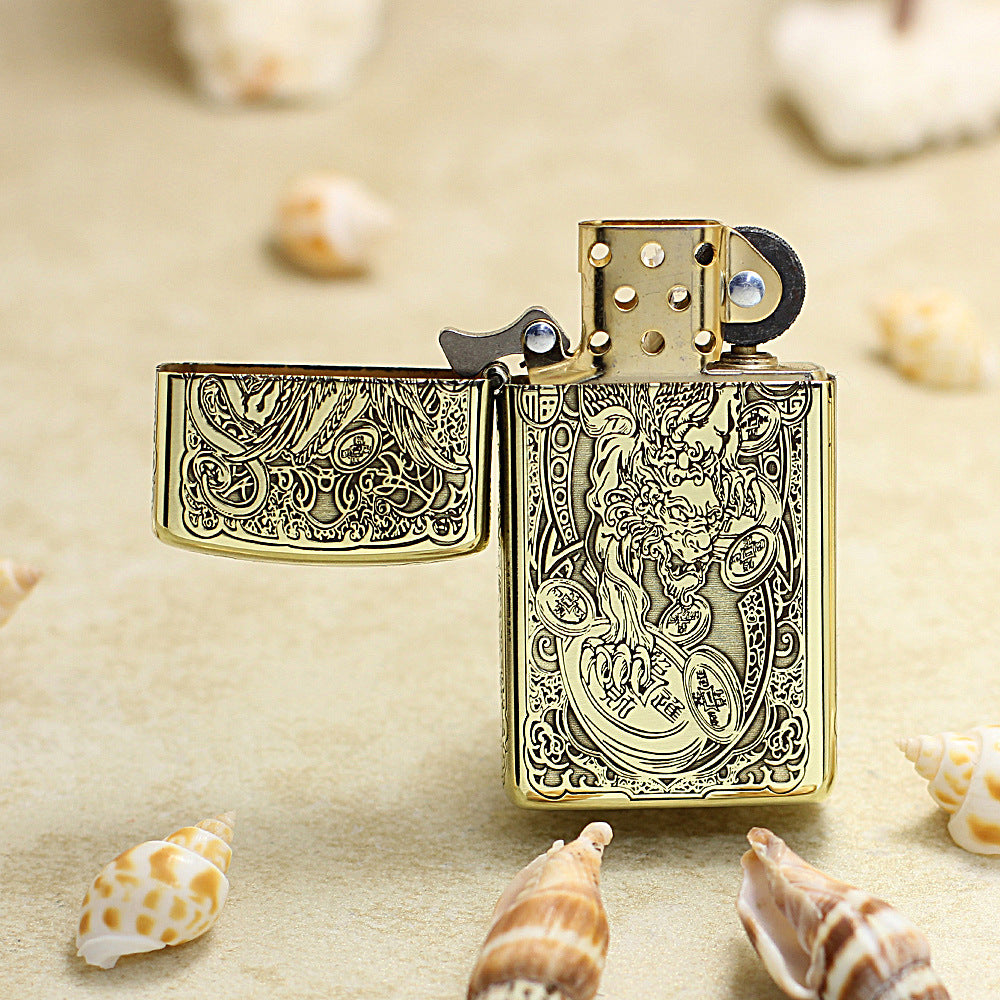 Zippo Slim Antique Brass Wealth-Attracting Pi Xiu - CC50