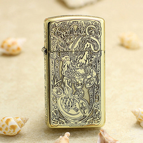 Zippo Slim Antique Brass Wealth-Attracting Pi Xiu - CC50