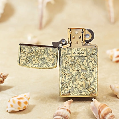 Zippo Slim High Polish Brass Grand Scrollwork No. 0888 - CC49