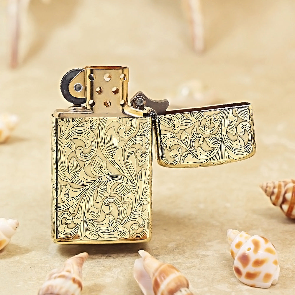 Zippo Slim High Polish Brass Grand Scrollwork No. 0888 - CC49