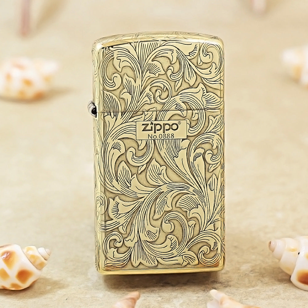 Zippo Slim High Polish Brass Grand Scrollwork No. 0888 - CC49
