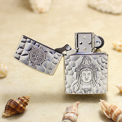 Zippo Textured Silver Plated Relief Carved Guanyin Bodhisattva - SC14