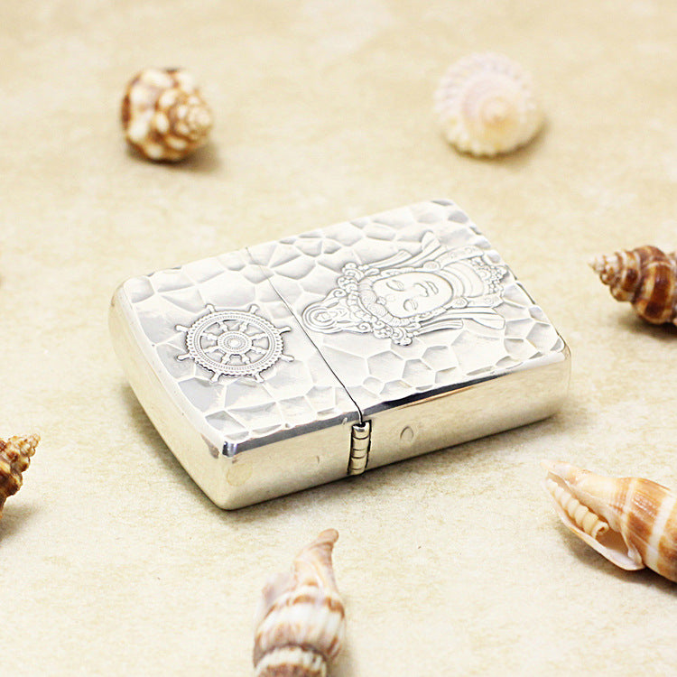 Zippo Textured Silver Plated Relief Carved Guanyin Bodhisattva - SC14