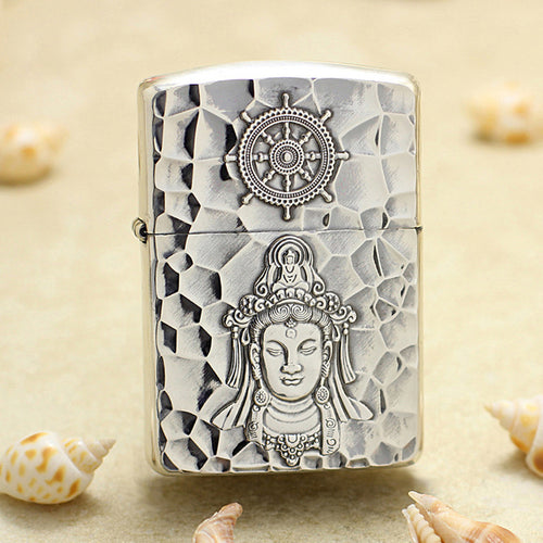 Zippo Textured Silver Plated Relief Carved Guanyin Bodhisattva - SC14