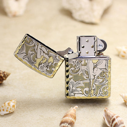 Zippo Two Tone Deep Carved Arabesque Pin-Up Girl in the Wind - SC07