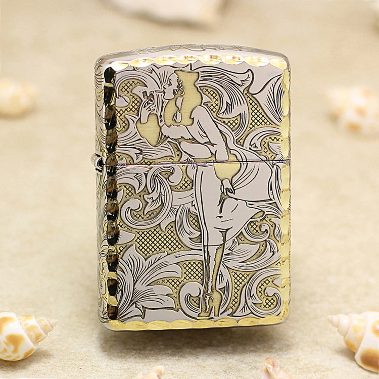 Zippo Two Tone Deep Carved Arabesque Pin-Up Girl in the Wind - SC07