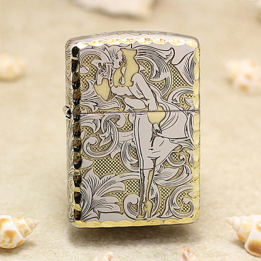 Zippo Two Tone Deep Carved Arabesque Pin-Up Girl in the Wind - SC07