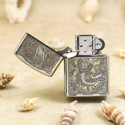 Zippo Two-Tone Deep Carved Imperial Dragon and Fortune Symbol - SC27