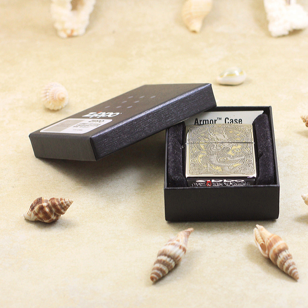 Zippo Two-Tone Deep Carved Imperial Dragon and Fortune Symbol - SC27