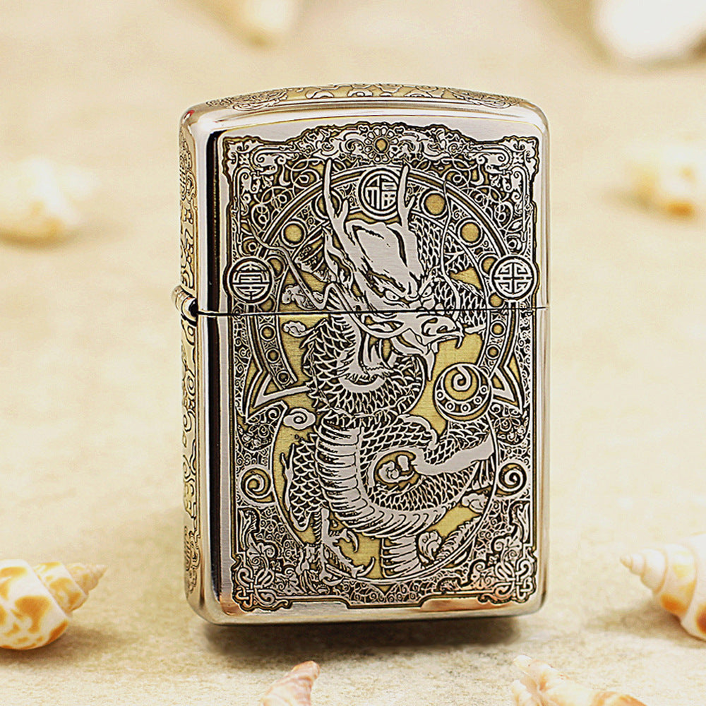 Zippo Two-Tone Deep Carved Imperial Dragon and Fortune Symbol - SC27