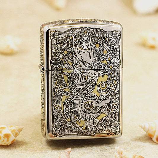 Zippo Two-Tone Deep Carved Imperial Dragon and Fortune Symbol - SC27