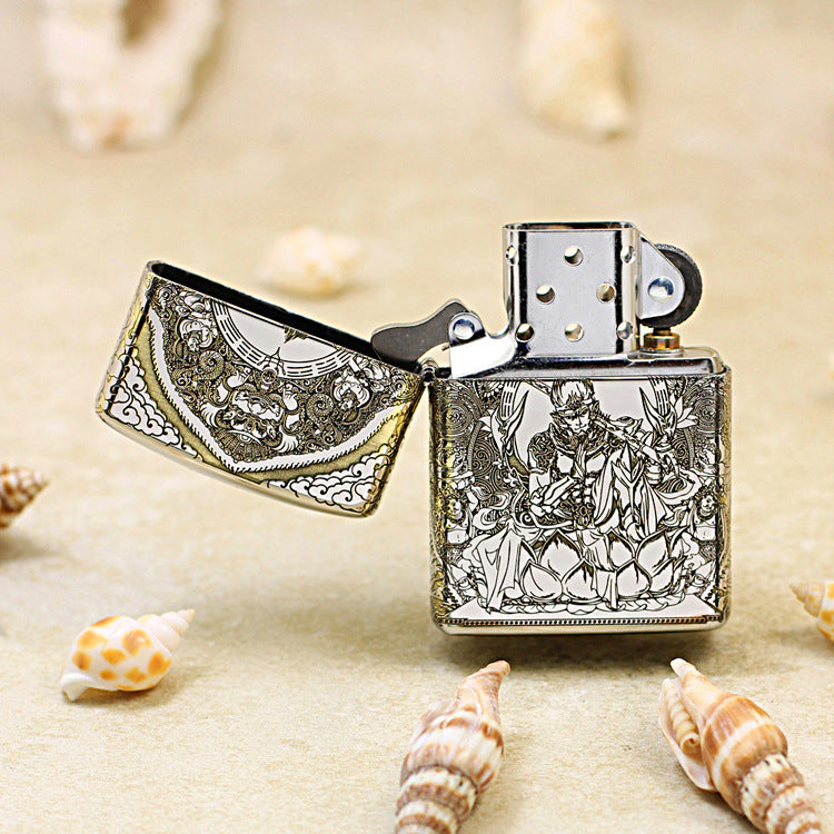 Zippo Two Tone Deep Carved Victorious Fighting Buddha Lotus - SC20
