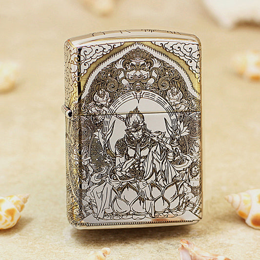 Zippo Two Tone Deep Carved Victorious Fighting Buddha Lotus - SC20