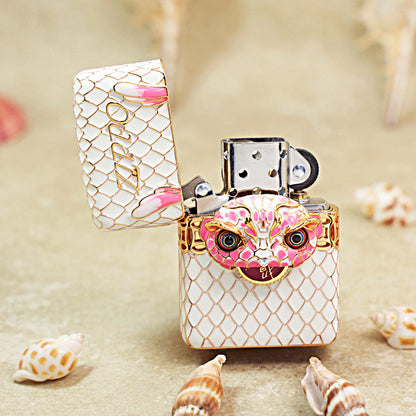 Zippo White Scale Enamel Case Set Pink Dragon Head - CM01