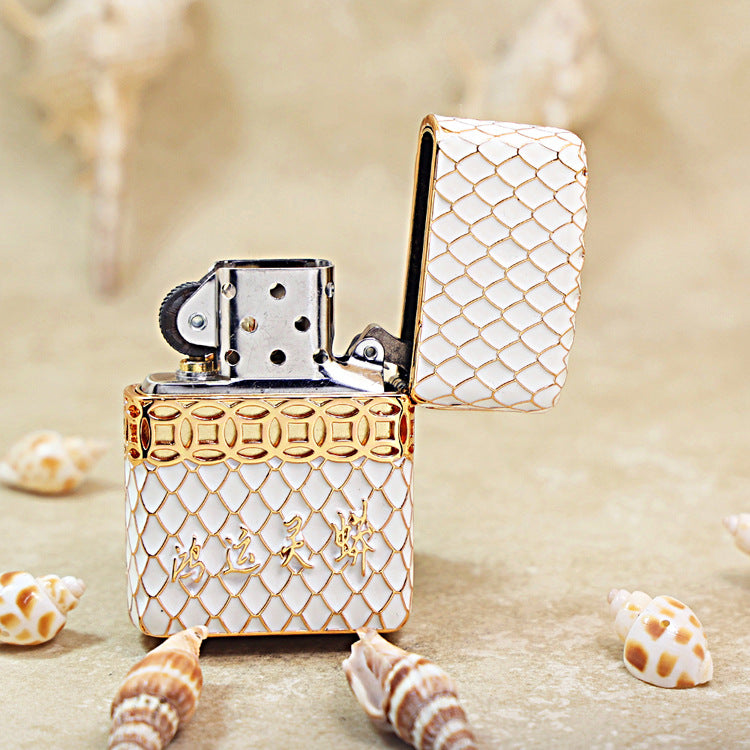 Zippo White Scale Enamel Case Set Pink Dragon Head - CM01