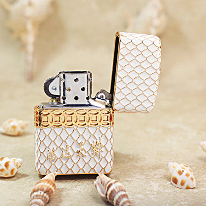 Zippo White Scale Enamel Case Set Pink Dragon Head - CM01