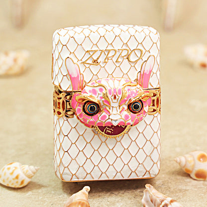 Zippo White Scale Enamel Case Set Pink Dragon Head - CM01