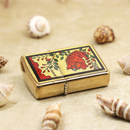 Zippo Wild Boar & Bush Clover Gold Plate - Animal Series - JP58