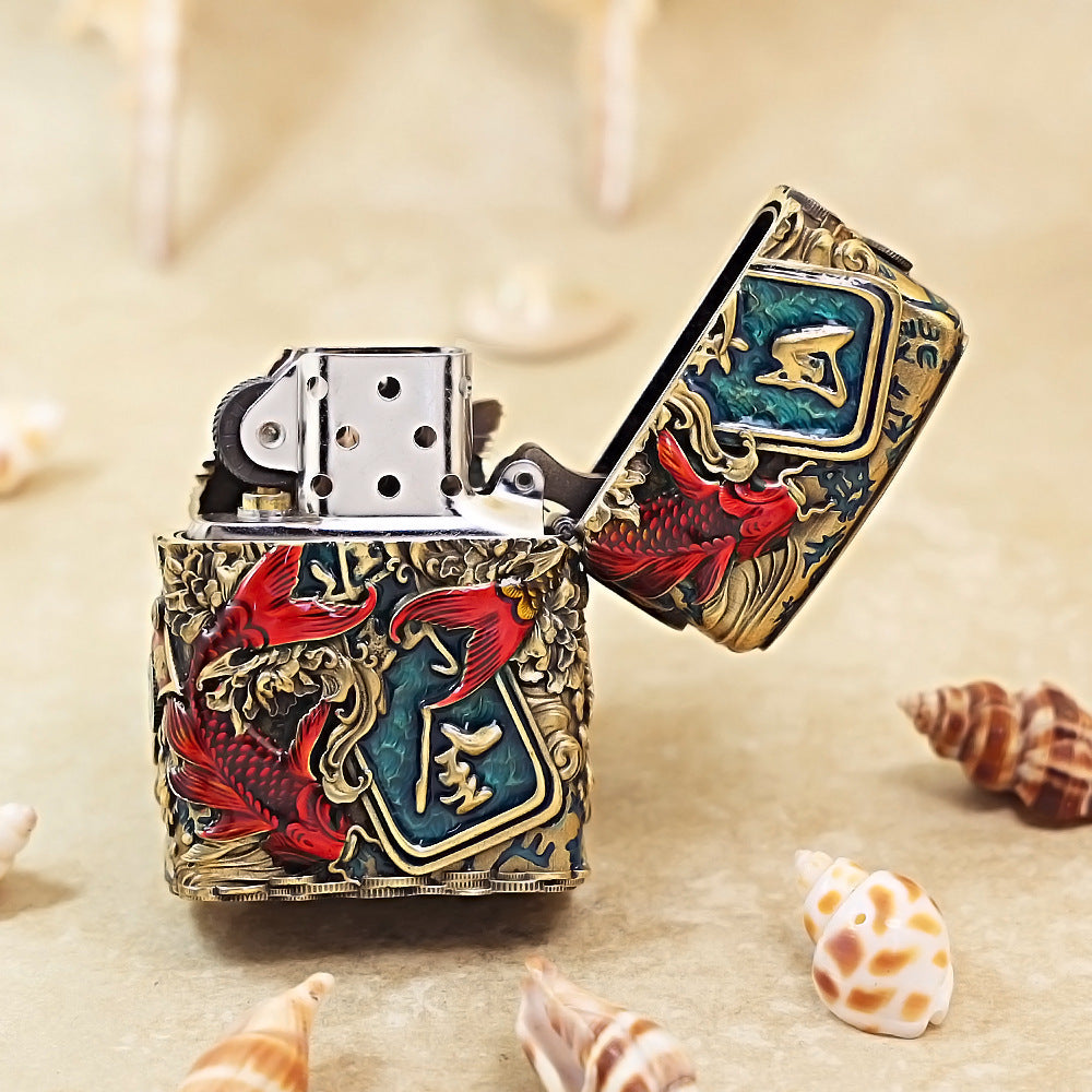 Zippo Antique Brass Cool Millionaire Fortune Cat Shell Case - CM89