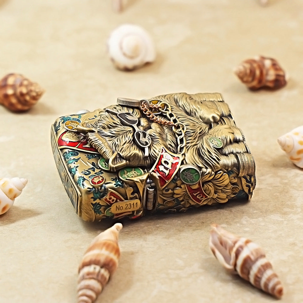 Zippo Antique Brass Cool Millionaire Fortune Cat Shell Case - CM89
