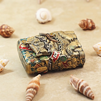 Zippo Antique Brass Cool Millionaire Fortune Cat Shell Case - CM89