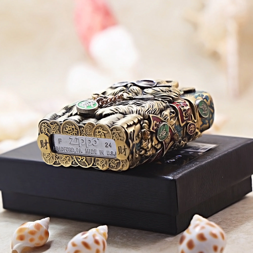 Zippo Antique Brass Cool Millionaire Fortune Cat Shell Case - CM89