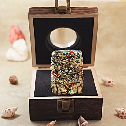 Zippo Antique Brass Cool Millionaire Fortune Cat Shell Case - CM89