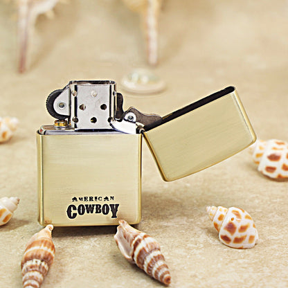 Zippo Antique Brass Cowboy Bar Western Saloon Emblem Lighter - DS174