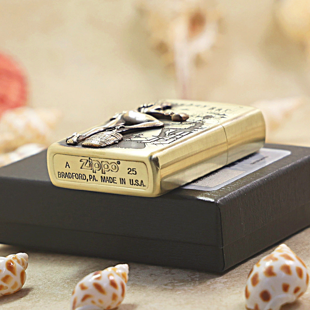 Zippo Antique Brass Cowboy Bar Western Saloon Emblem Lighter - DS174