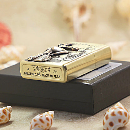 Zippo Antique Brass Cowboy Bar Western Saloon Emblem Lighter - DS174