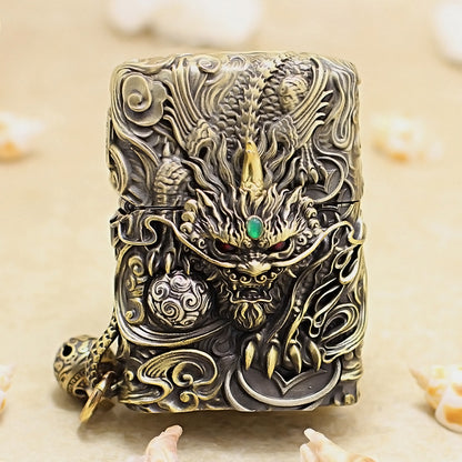 Zippo Antique Brass Dynamic Pixiu Mythical Beast Shell Case - CM97