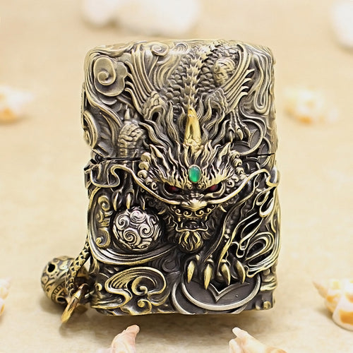 Zippo Antique Brass Dynamic Pixiu Mythical Beast Shell Case - CM97