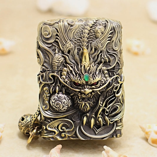 Zippo Antique Brass Dynamic Pixiu Mythical Beast Shell Case - CM97