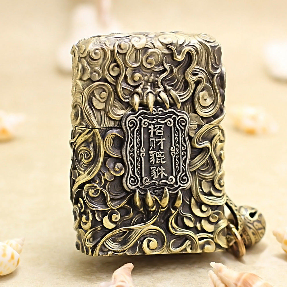 Zippo Antique Brass Dynamic Pixiu Mythical Beast Shell Case - CM97