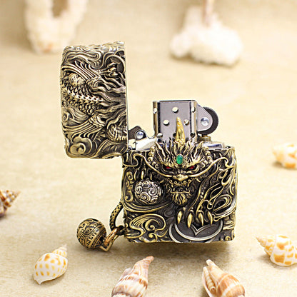 Zippo Antique Brass Dynamic Pixiu Mythical Beast Shell Case - CM97