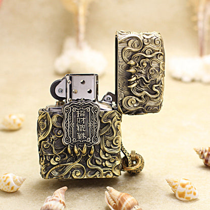Zippo Antique Brass Dynamic Pixiu Mythical Beast Shell Case - CM97