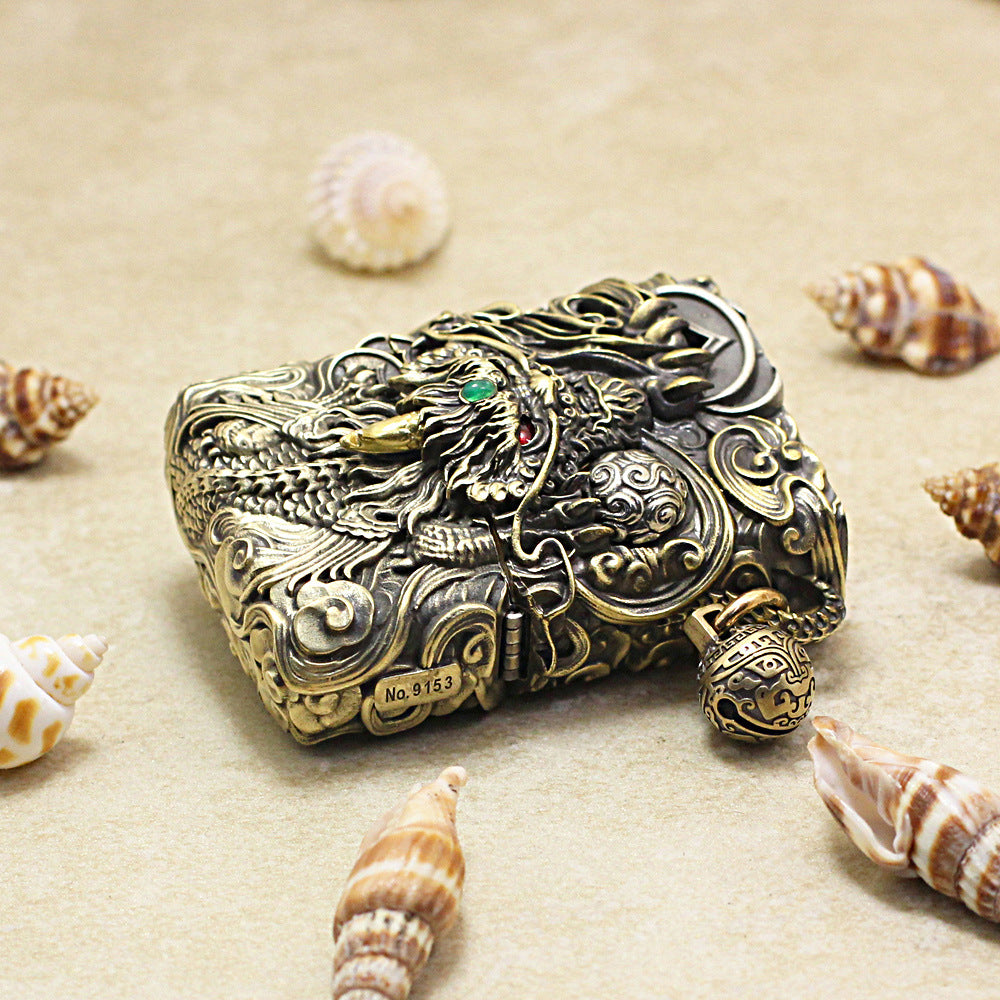 Zippo Antique Brass Dynamic Pixiu Mythical Beast Shell Case - CM97