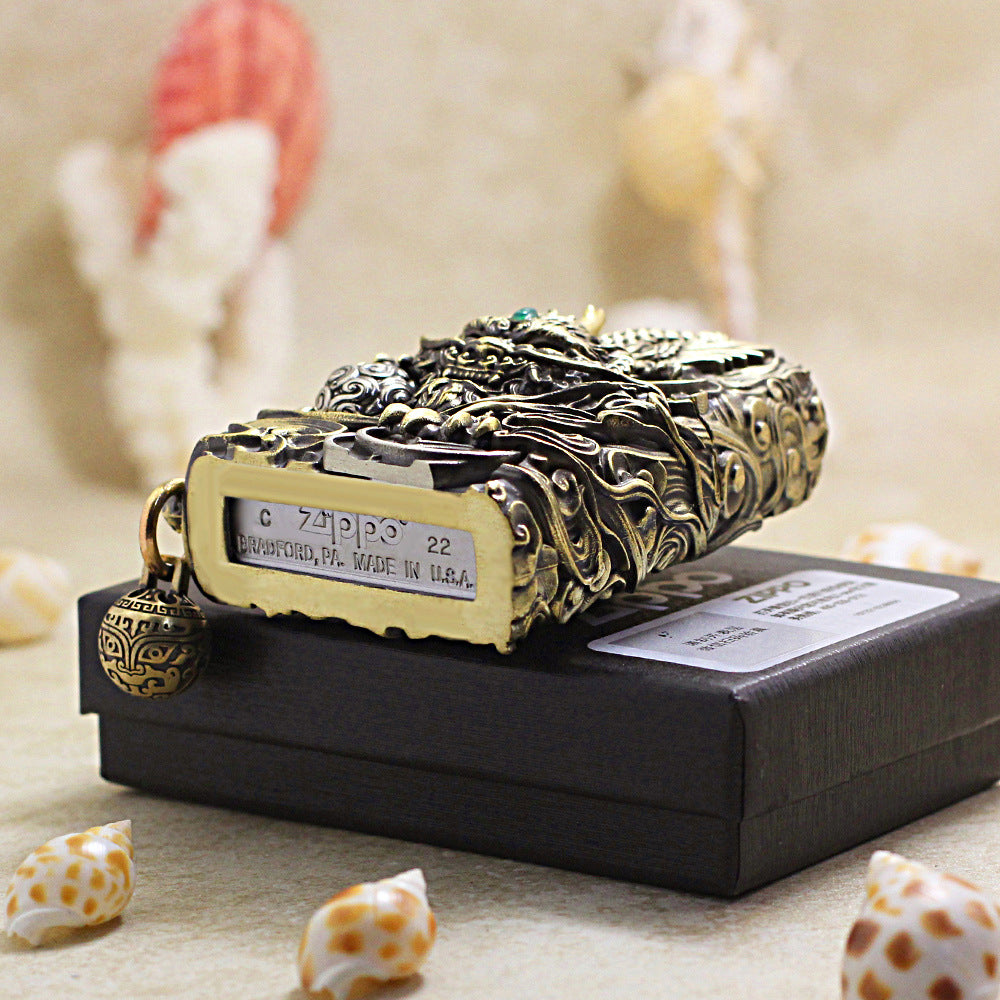 Zippo Antique Brass Dynamic Pixiu Mythical Beast Shell Case - CM97