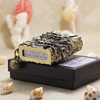 Zippo Antique Brass Dynamic Pixiu Mythical Beast Shell Case - CM97