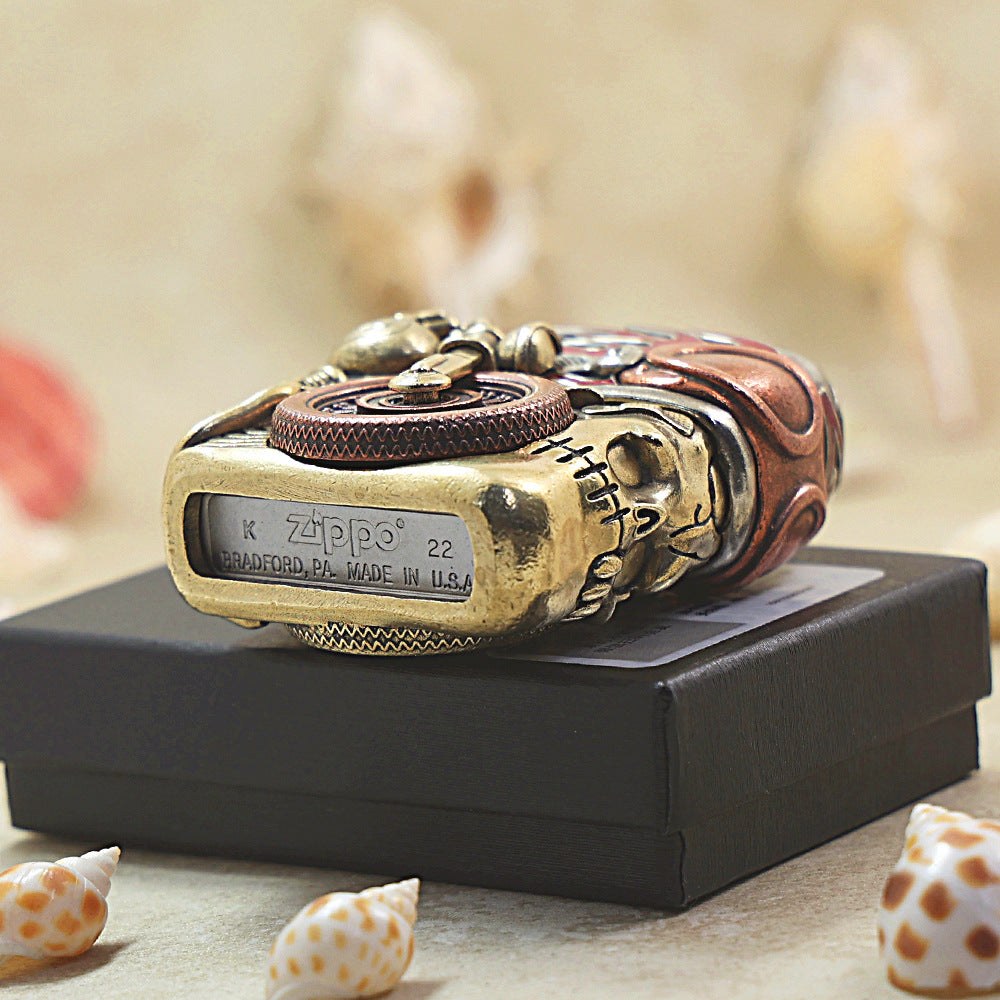 Zippo Antique Brass Fearless Knight Biker Shell Case - CM58