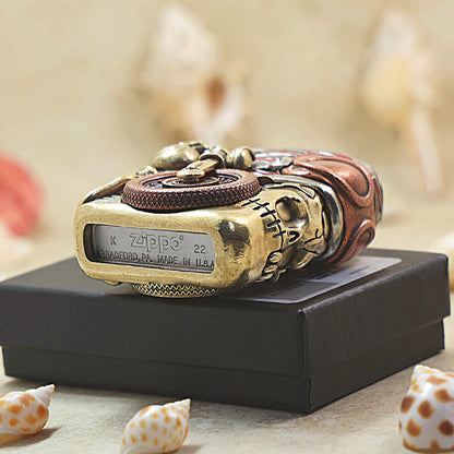 Zippo Antique Brass Fearless Knight Biker Shell Case - CM58