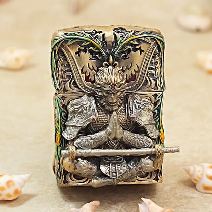 Zippo Antique Brass Luminous Sun Wukong Fighting Buddha Shell Case - CM92